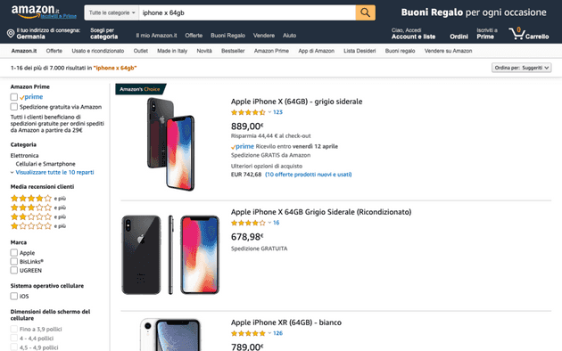 Amazon search results